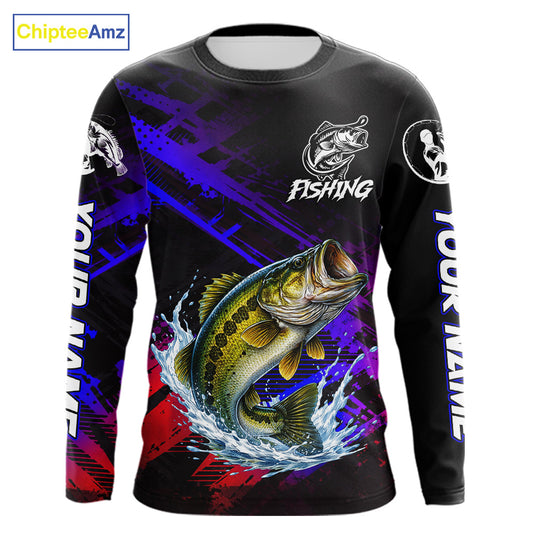 Bass Fishing Long Sleeve Purple Camo UPF Fishing Shirts, Bass Fishing Tournament Shirts NBT464