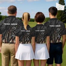 Load image into Gallery viewer, Team wearing American Flag Golf Clubs Camo Mens Polo Shirt Custom Team Name Golf Group