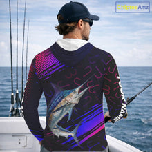 Load image into Gallery viewer, Custom Marlin Fishing Shirts with Hood Fish Hooks Long Sleeve Performance Shirt, Marlin Fishing Jersey NBT475