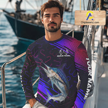 Load image into Gallery viewer, Custom Marlin Fishing Shirts Fish Hooks Long Sleeve Performance Shirt, Marlin Fishing Jersey NBT475