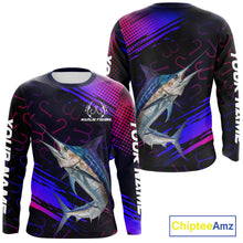 Load image into Gallery viewer, Custom Marlin Fishing Shirts Fish Hooks Long Sleeve Performance Shirt, Marlin Fishing Jersey NBT475