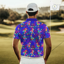 Load image into Gallery viewer, Colorful Neon Rainbow Leopard Flamingo Pattern Mens Polo Shirts, Custom Flamingo Golf Shirts NBT507