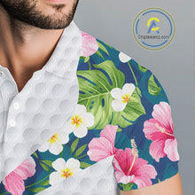 Load image into Gallery viewer, Funny Mens Golf Polo Shirt Custom Tropical Flamingo Pattern White Golf Shirts NBT521