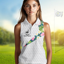 Load image into Gallery viewer, Funny Womens Sleeveless Golf Polo Shirt Custom Tropical Flamingo Pattern White Golf Shirts NBT521