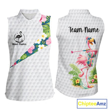 Load image into Gallery viewer, Funny Womens Sleeveless Golf Polo Shirt Custom Tropical Flamingo Pattern White Golf Shirts NBT521