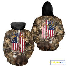 Load image into Gallery viewer, American Flag Whitetail Deer Camo Hunting Shirt, Best Hunting Clothes for Deer Hunting Season NBT64