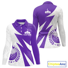Load image into Gallery viewer, Womens Golf Polo Shirts Custom Name Purple And White Golf Shirt, Golf Attire NBT670