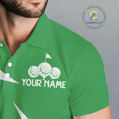 Mens Golf Polo Shirts Custom Name Green And White Golf Shirt, Golf Attire NBT672