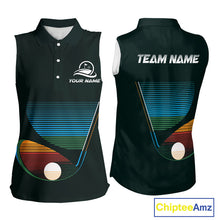 Load image into Gallery viewer, Women's custom sleeveless golf team polo shirt, colorful club design front view
