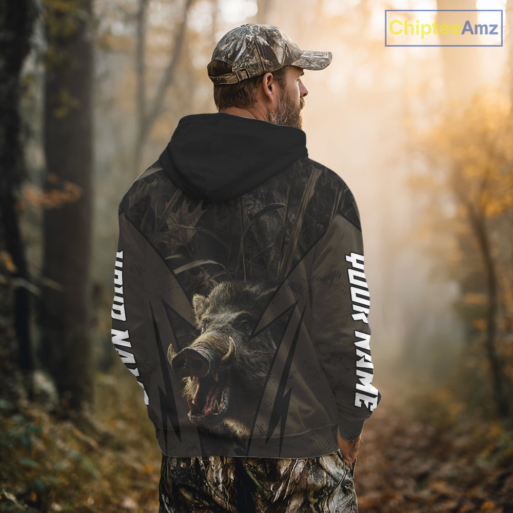 Boar Hunting Custom Name Brown Camouflage Hunting Clothes, Boar Hunting Outfit, Hunting Gifts NBT169