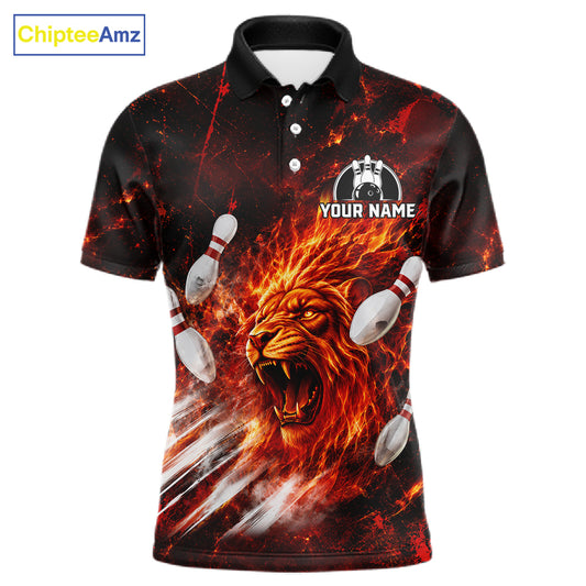 Front view of Red Flame Lion Custom Men Bowling Quarter Zip Shirts Bowling League Shirts Bowling Team Jerseys