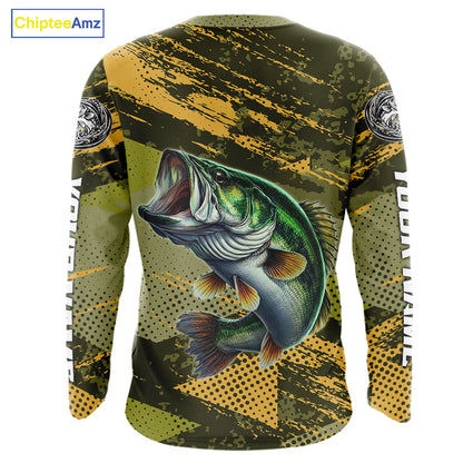 Green Camo Custom Largemouth Bass Fishing Shirts For Men, Bass Fishing Jerseys NBT438