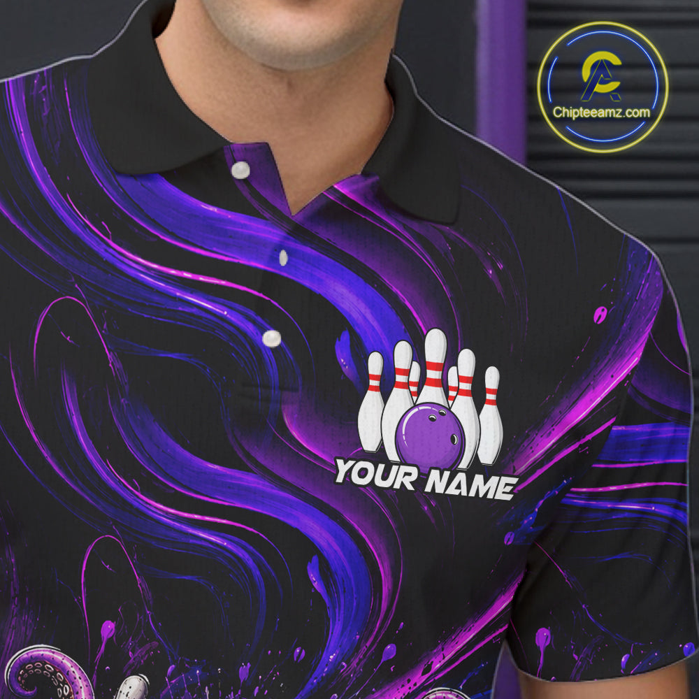 Funny Purple Octopus Bowling Polo & Quarter Zip For Men, Custom Bowling Team Shirt Bowling Jersey NBT960