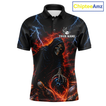 Custom Grim Reaper Lightning Bowling Shirt For Men, Skull Bowling Jersey Team Polo & 1/4 Zip Shirt NBT963