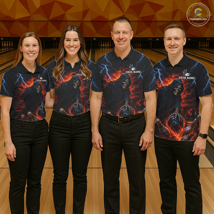 Custom Grim Reaper Lightning Bowling Shirt For Men, Skull Bowling Jersey Team Polo & 1/4 Zip Shirt NBT963
