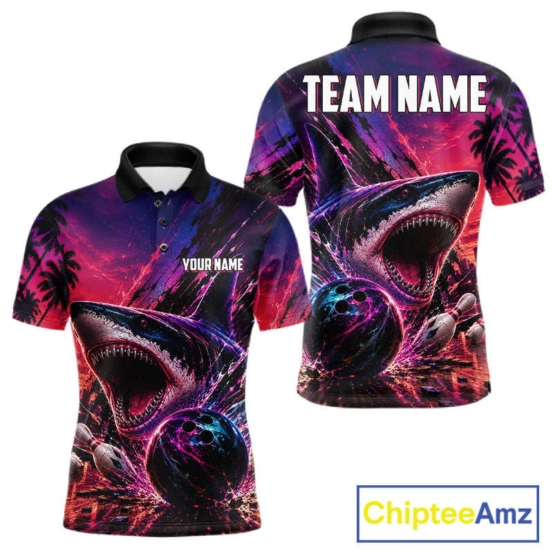 Custom Shark Bowling Polo Shirts For Men, Shark Bowling Team Shirt NBT969