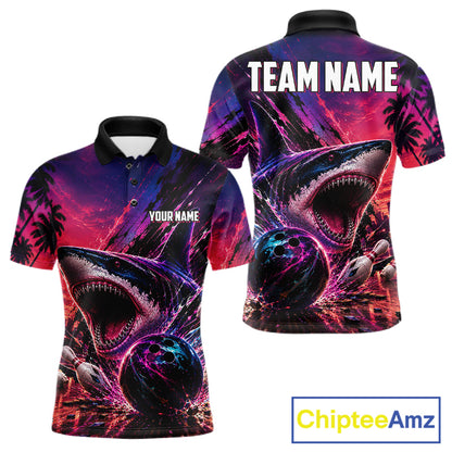 Custom Shark Bowling Polo Shirts For Men, Shark Bowling Team Shirt NBT969