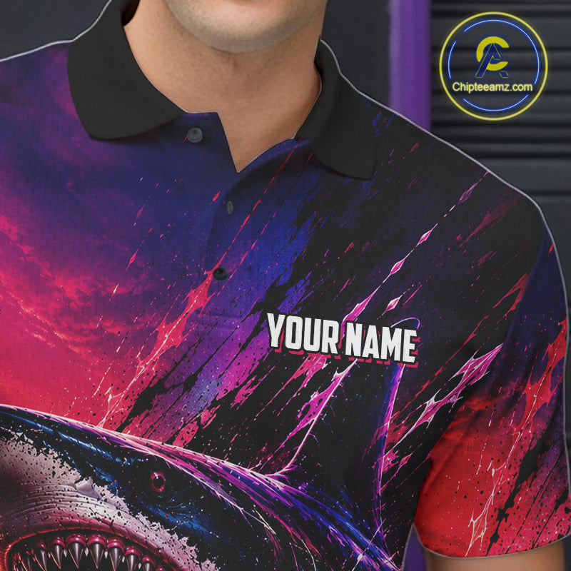 Custom Shark Bowling Polo Shirts For Men, Shark Bowling Team Shirt NBT969