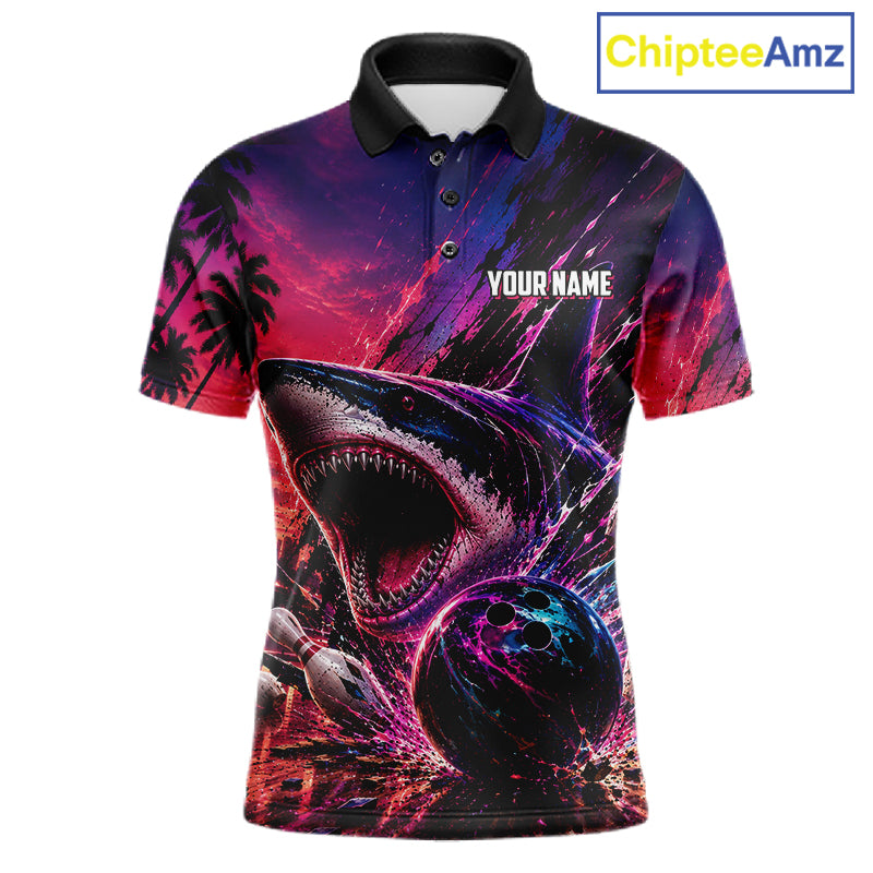 Custom Shark Bowling Polo Shirts For Men, Shark Bowling Team Shirt NBT969