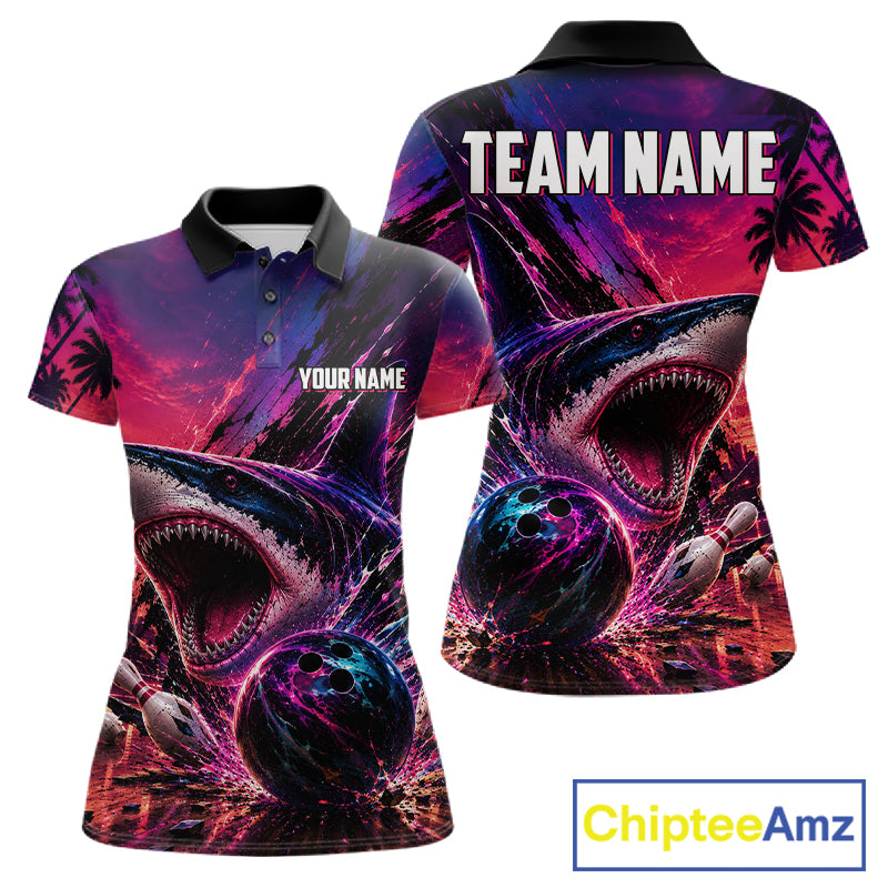 Custom Shark Bowling Polo Shirts For Women, Shark Bowling Team Shirt NBT969