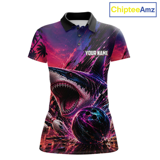 Custom Shark Bowling Polo Shirts For Women, Shark Bowling Team Shirt NBT969