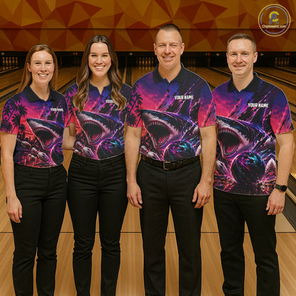 Custom Shark Bowling Polo Shirts For Men, Shark Bowling Team Shirt NBT969