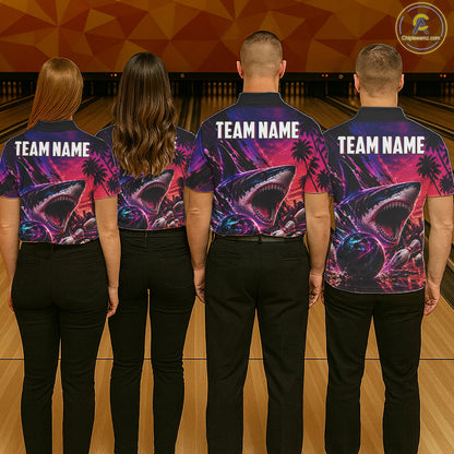 Custom Shark Bowling Polo Shirts For Men, Shark Bowling Team Shirt NBT969
