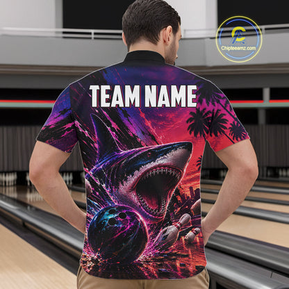 Custom Shark Bowling Polo Shirts For Men, Shark Bowling Team Shirt NBT969