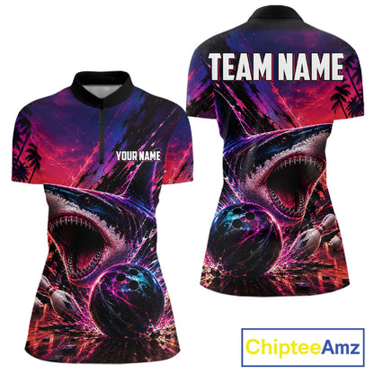 Custom Shark Bowling Polo Shirts For Women, Shark Bowling Team Shirt NBT969