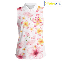 Load image into Gallery viewer, Custom Pink Tropical Flower Funny Flamingo Womens Sleeveless Golf Polo Shirts, Funny Golf Shirts For Ladies NBT565