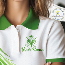 Load image into Gallery viewer, Womens Golf Polo Shirt Green And White Custom Golf Shirts For Team Personalized Golf Gifts NBT570