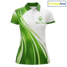 Load image into Gallery viewer, Womens Golf Polo Shirt Green And White Custom Golf Shirts For Team Personalized Golf Gifts NBT570