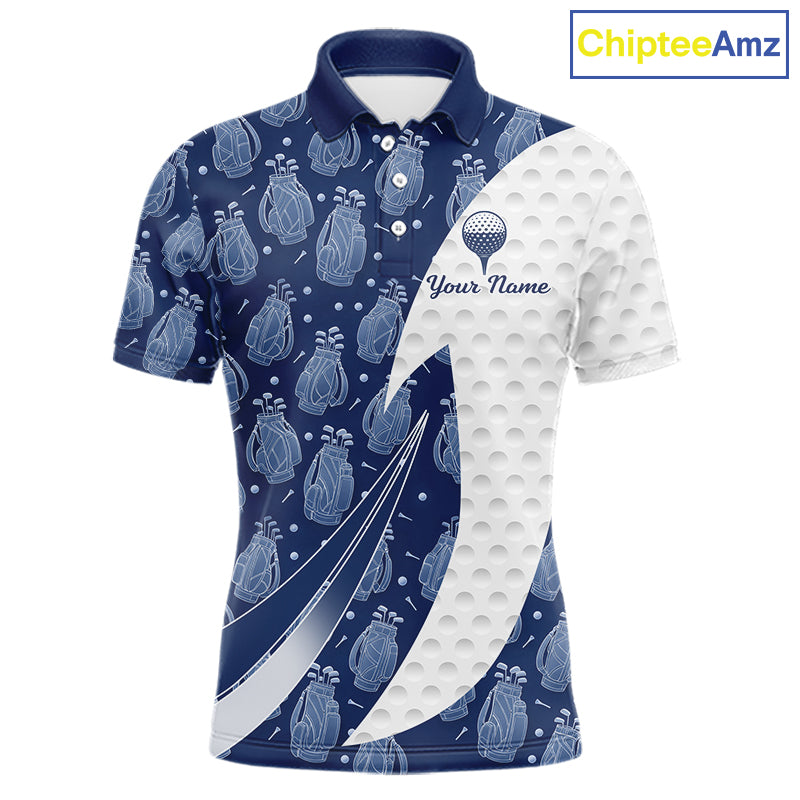 Blue Golf Pattern Polo Golf Shirt For Men Custom Mens Golf Clothes, Best Golf Gifts NBT571