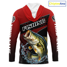 Load image into Gallery viewer, Largemouth Bass Hooded Fishing Shirts Red Camo Custom Name, Bass Fishing Shirts NBT463