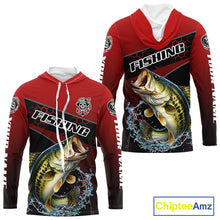 Load image into Gallery viewer, Largemouth Bass Hooded Fishing Shirts Red Camo Custom Name, Bass Fishing Shirts NBT463