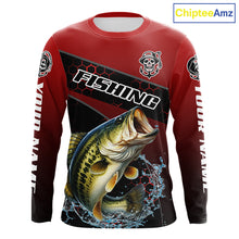 Load image into Gallery viewer, Largemouth Bass Hooded Fishing Shirts Red Camo Custom Name, Bass Fishing Shirts NBT463