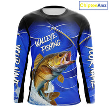 Load image into Gallery viewer, Personalized Walleye Long Sleeve Fishing Shirts UV Protection Tournament Jersey, Walleye Fishing Shirts NBT366