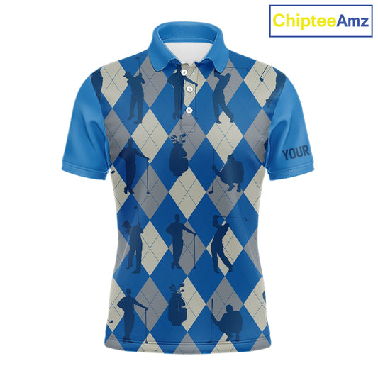 Blue Argyle Mens Golf Polo Shirts, Golf Shirts Custom Team Golf Polo For Men Team Golf Tops NBT489