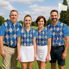 Load image into Gallery viewer, Blue Argyle Mens Golf Polo Shirts, Golf Shirts Custom Team Golf Polo For Men Team Golf Tops NBT489