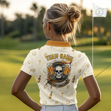 Load image into Gallery viewer, woman model in custom name Born To Golf Forced To Work womens golf polo shirt