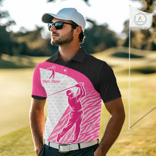 Load image into Gallery viewer, Pink Zebra Pattern Mens Golf Polo Shirts Custom Name Gift For Golf Lovers NBT580