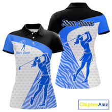 Load image into Gallery viewer, Blue Zebra Pattern Womens Golf Polo Shirts Custom Name Gift For Golf Lovers NBT582