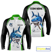 Load image into Gallery viewer, Custom Mens Golf Polo Shirt Funny Green And White Shark Pattern Golf Shirts For Men, Team Golf Shirts NBT820