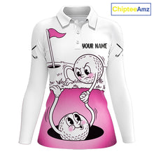Load image into Gallery viewer, Pink Funny Golf Rescue Team Polo Shirt Custom Name, Golf Ball Cartoon Polo, White Golf Shirt NBT600