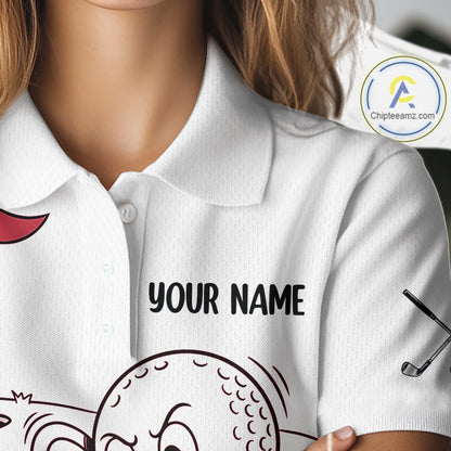 Red Funny Golf Rescue Team Polo Shirt Custom Name, Golf Ball Cartoon Polo, White Golf Shirt NBT601