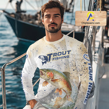 Load image into Gallery viewer, Rainbow Trout Fishing Shirts Long Sleeve Gray Beige Camo, Trout UPF Fishing Shirts NBT414