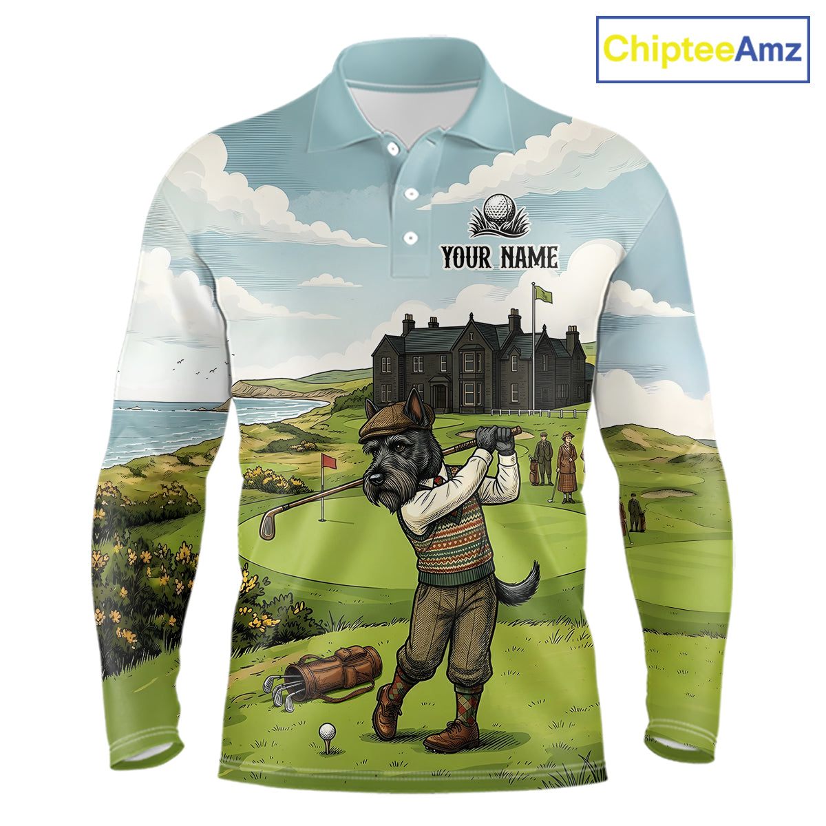 Scottish Terrier Mens Polo Golf Shirts, Vintage Dog Shirt, Dad Golf Gift NBT609