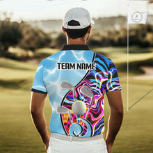 Load image into Gallery viewer, Mens Golf Polo Shirt Holographic Marble Golf Pattern For Team, Golf Attire For Men|Blue NBT724