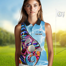 Load image into Gallery viewer, Womens Sleeveless Golf Polo Shirt Holographic Marble Golf Pattern For Team, Golf Attire For Women|Blue NBT724