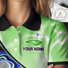 Load image into Gallery viewer, Womens Golf Polo Shirt Holographic Marble Golf Pattern For Team, Golf Attire For Women|Green NBT725